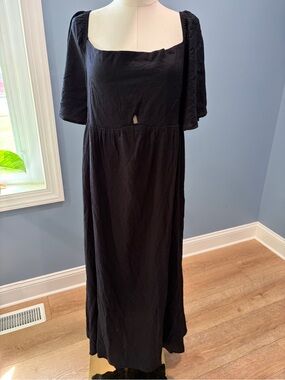 OTT Black Puff-Sleeve Midi Dress Square Neckline Size XL